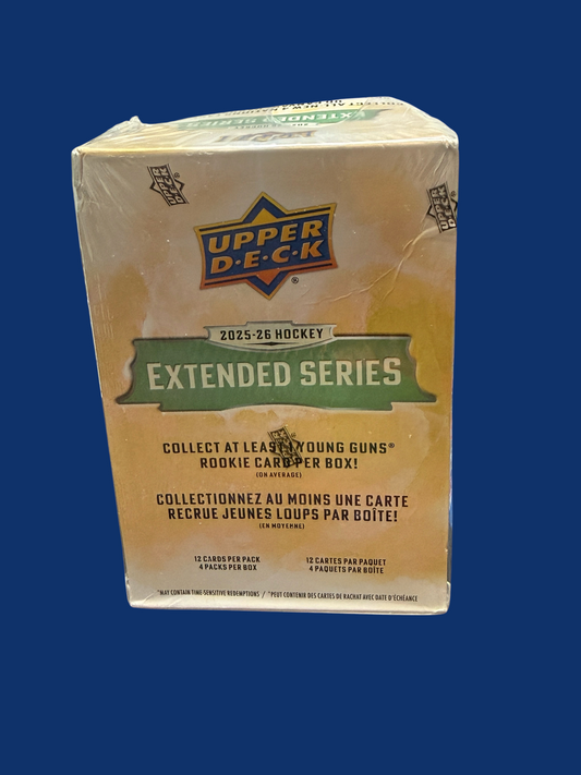 Utah Breaks 2025-26 Upper Deck Extended Series hockey hobby box featuring Young Guns rookie card branding