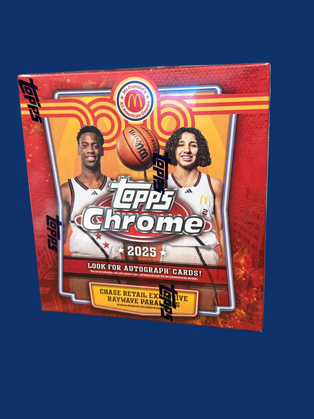 Utah Breaks 2025 Topps Chrome McDonald's All American Games basketball trading card retail box with vibrant graphics