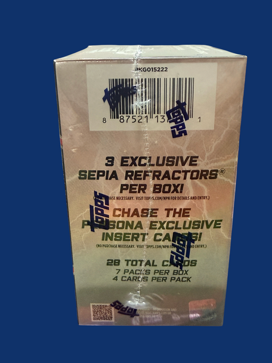 Utah Breaks 2025 Topps Chrome WWE trading card blaster box back view showing pack details and exclusive sepia refractors