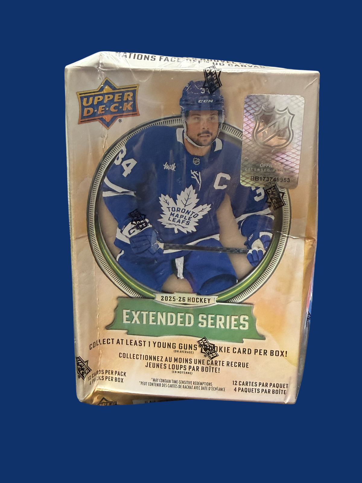 Utah Breaks 2025-26 Upper Deck Extended Series hockey hobby box featuring Auston Matthews on the packaging
