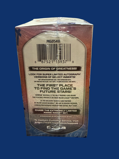 Utah Breaks 2025 Bowman Baseball trading card blaster box back panel featuring barcode and promotional text