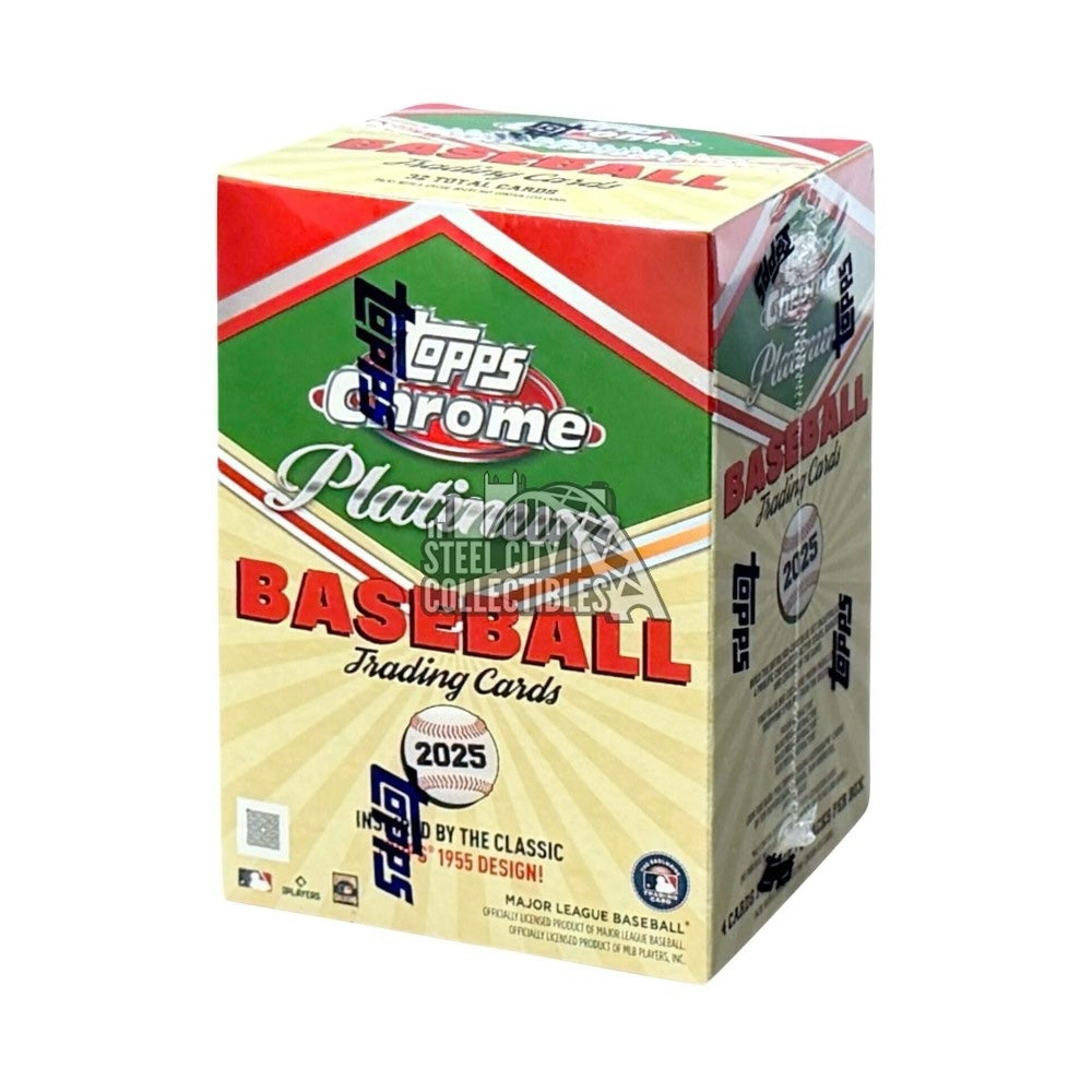 Utah Breaks 2025 Topps Chrome Platinum Anniversary baseball trading card blaster box with vintage 1955 design