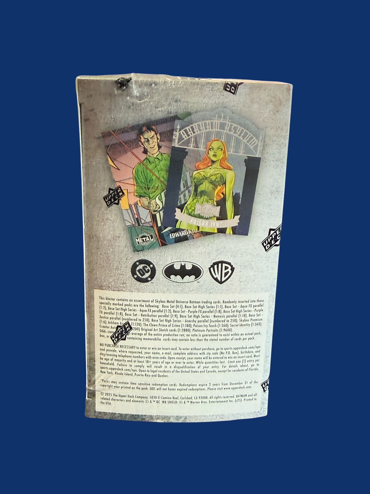 Utah Breaks Upper Deck Skybox Metal Universe Batman trading card blaster box showing Poison Ivy and Edward Nygma cards