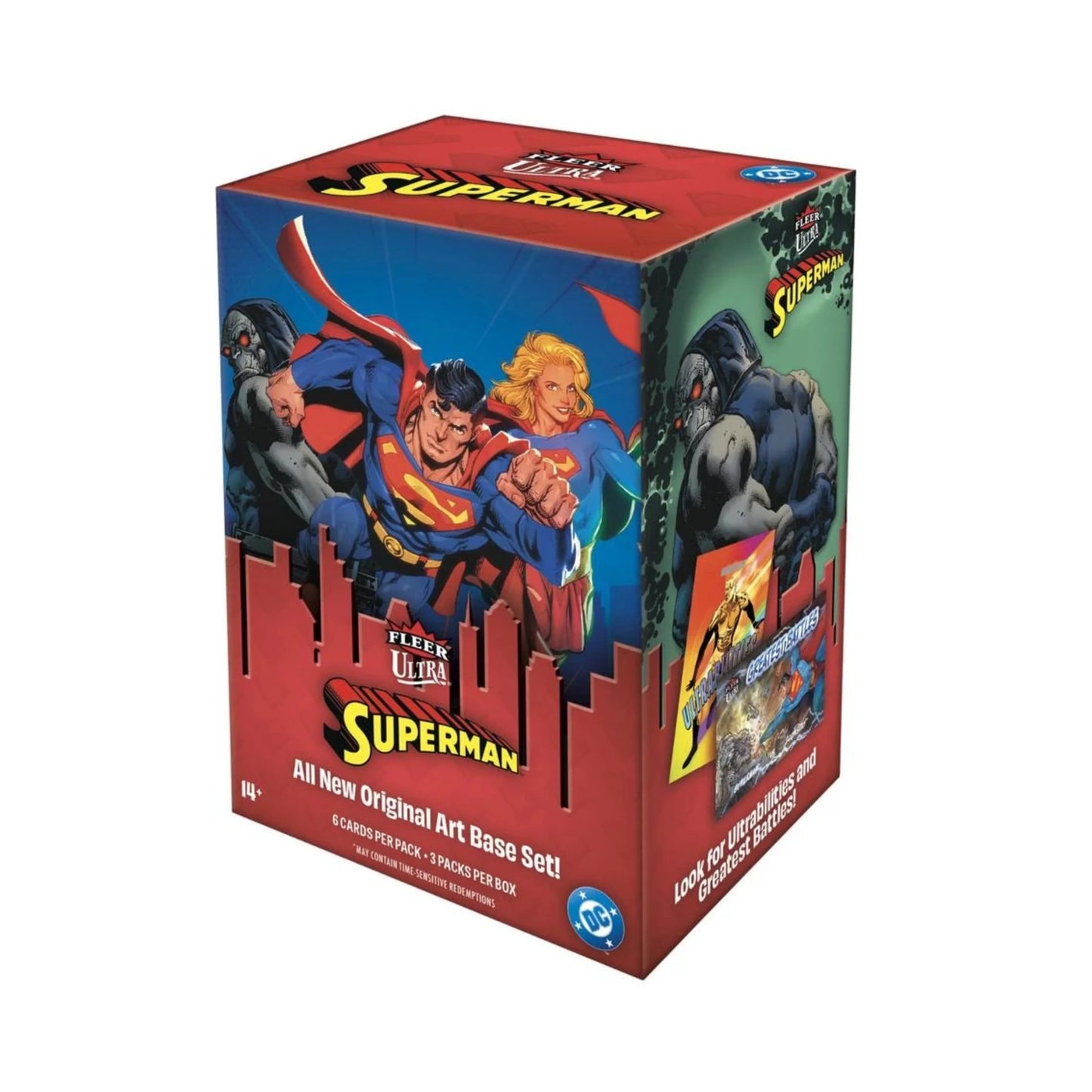 Utah Breaks Fleer Ultra Superman trading card blaster box featuring vibrant DC Comics artwork and original art cards.