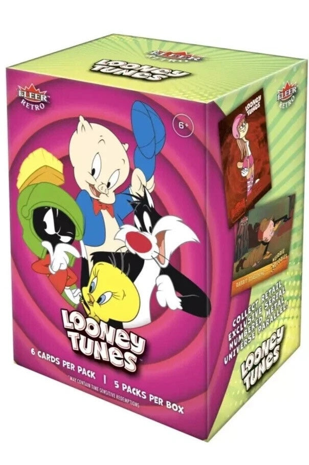 Utah Breaks Looney Tunes Fleer Retro trading card retail box featuring Bugs Bunny, Tweety, and Sylvester artwork.