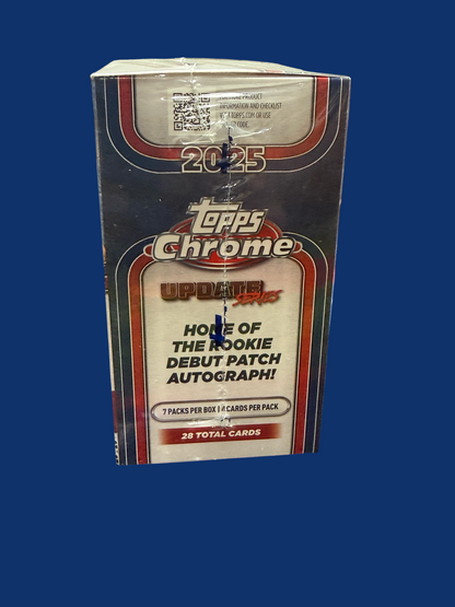 Utah Breaks 2025 Topps Chrome Update Series baseball trading card blaster box with 28 cards in a sealed retail package