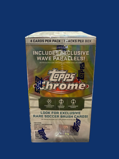 Utah Breaks 2024/25 Topps Chrome UEFA soccer trading card blaster box featuring exclusive wave parallels and brush cards